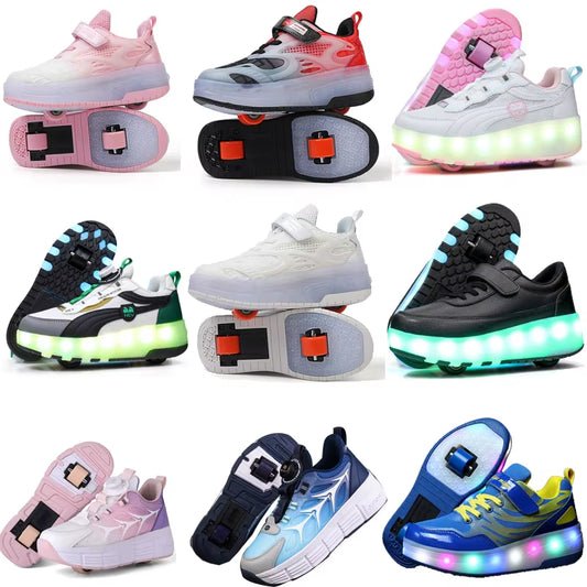 Kids Roller Skates Shoes 2 Wheels Skating Sneaker Flying Shoe Breatheable Boy Girl Child Gift Outdoor Autumn 5 - 15 Years Old